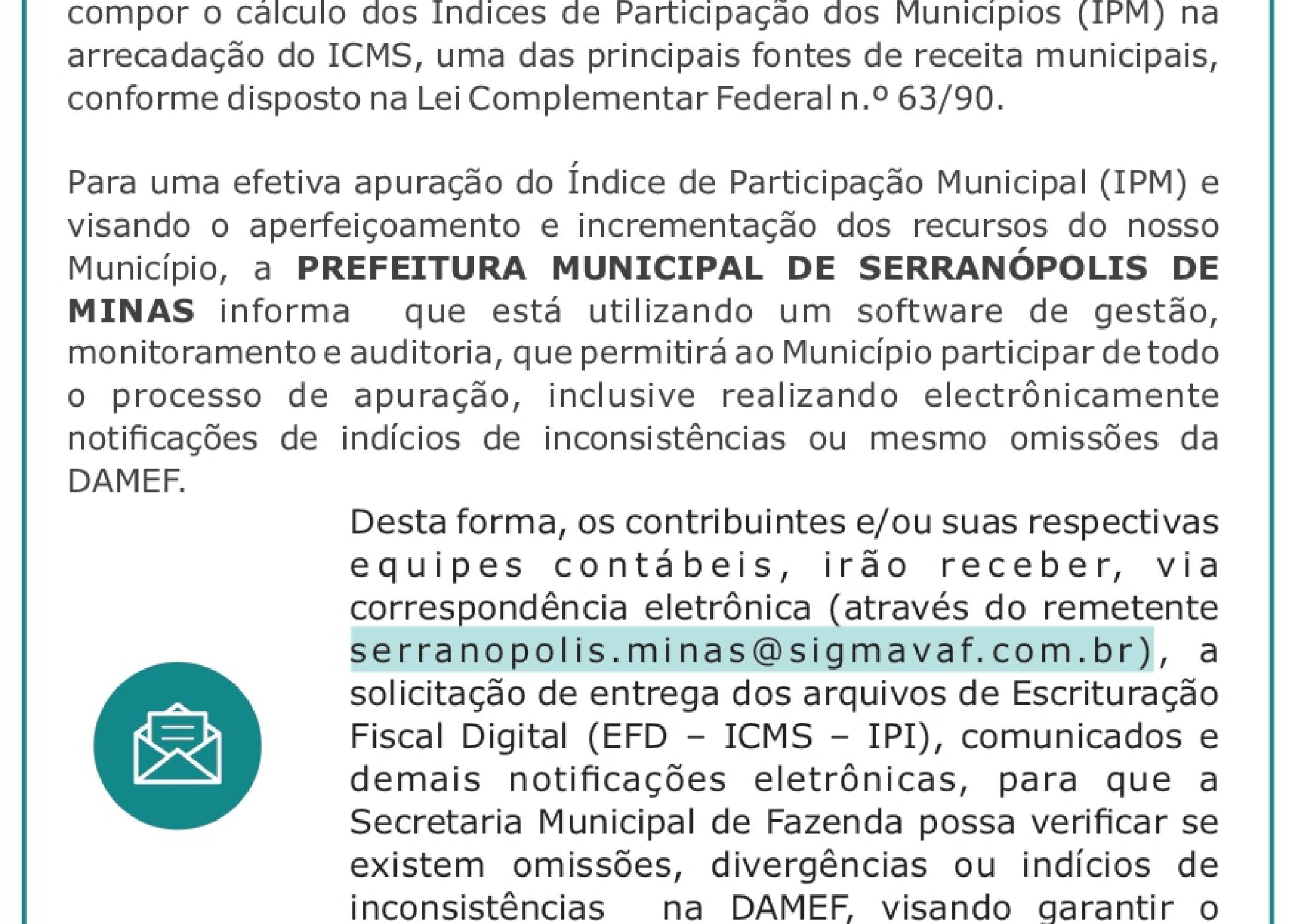 Comunicado - VAF Serranópolis de Minas